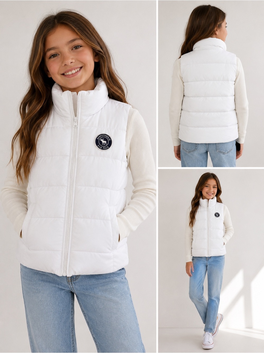 Abercrombie Kids Girls White Puffer Vest Size Small S Full Zip